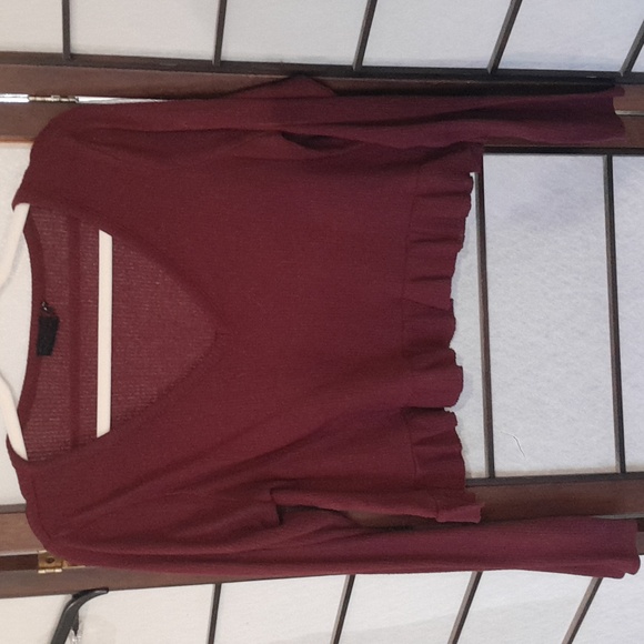 Urban Outfitters Burgundy Long Sleeve Cropped Tee Medium - Picture 2 of 4